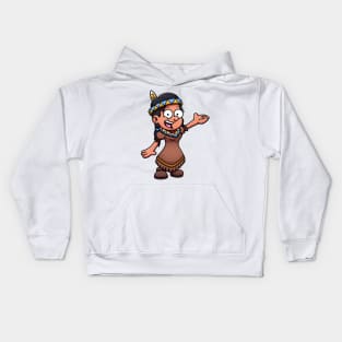 Cartoon Girl Wearing Native American Clothes Kids Hoodie